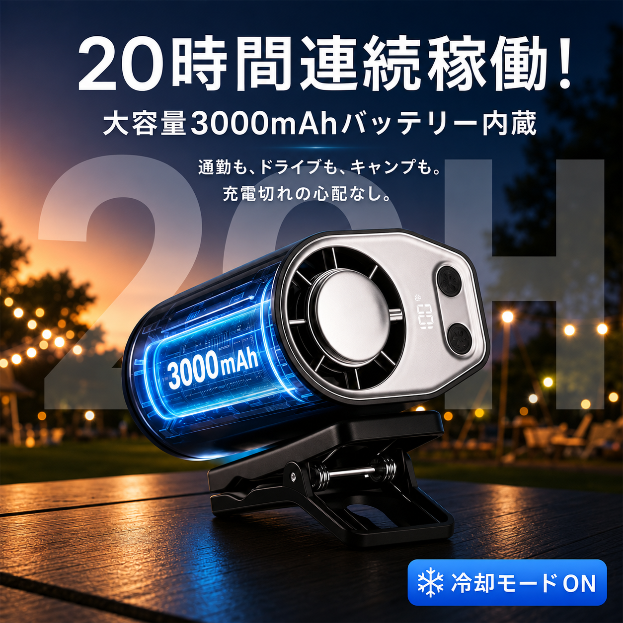涼雅クリップファン Pro｜360°回転 車載扇風機