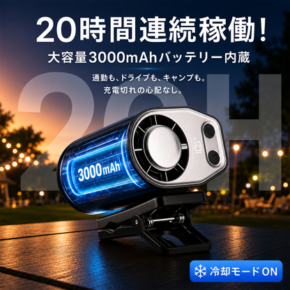 涼雅クリップファン Pro｜360°回転 車載扇風機