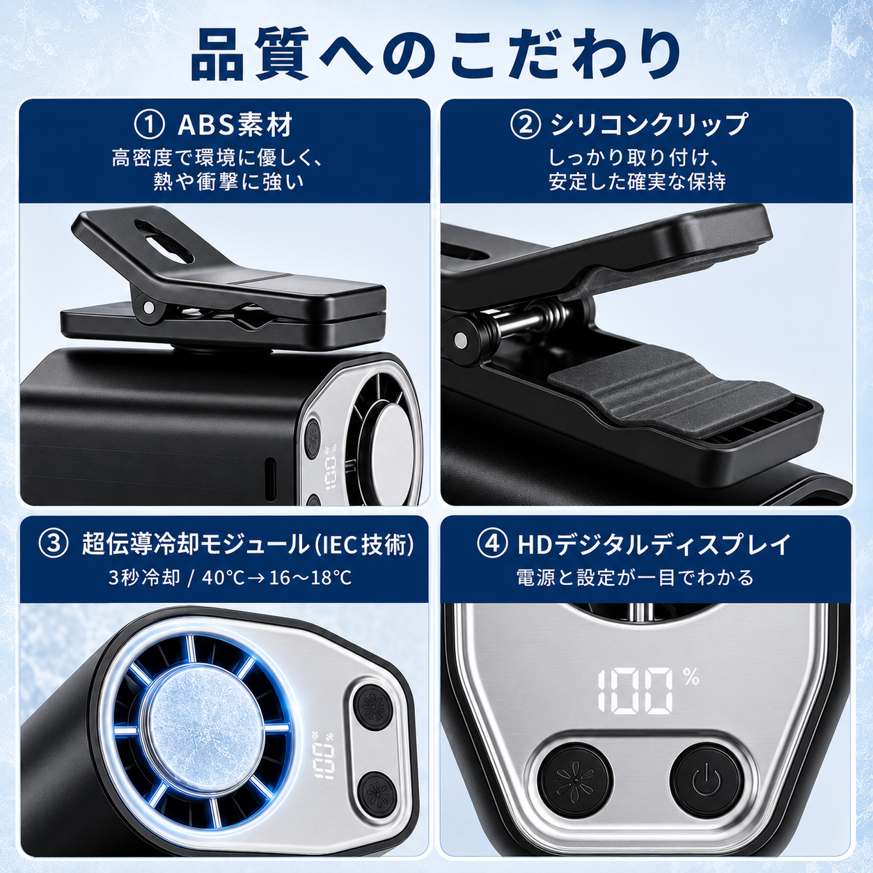 涼雅クリップファン Pro｜360°回転 車載扇風機