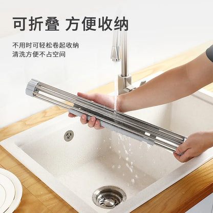 【キッチン収納】ロール式 水切りラック ステンレス304 折りたたみ式 シンク上 水切りラック 食器乾燥ラック 多機能 キッチン用品
