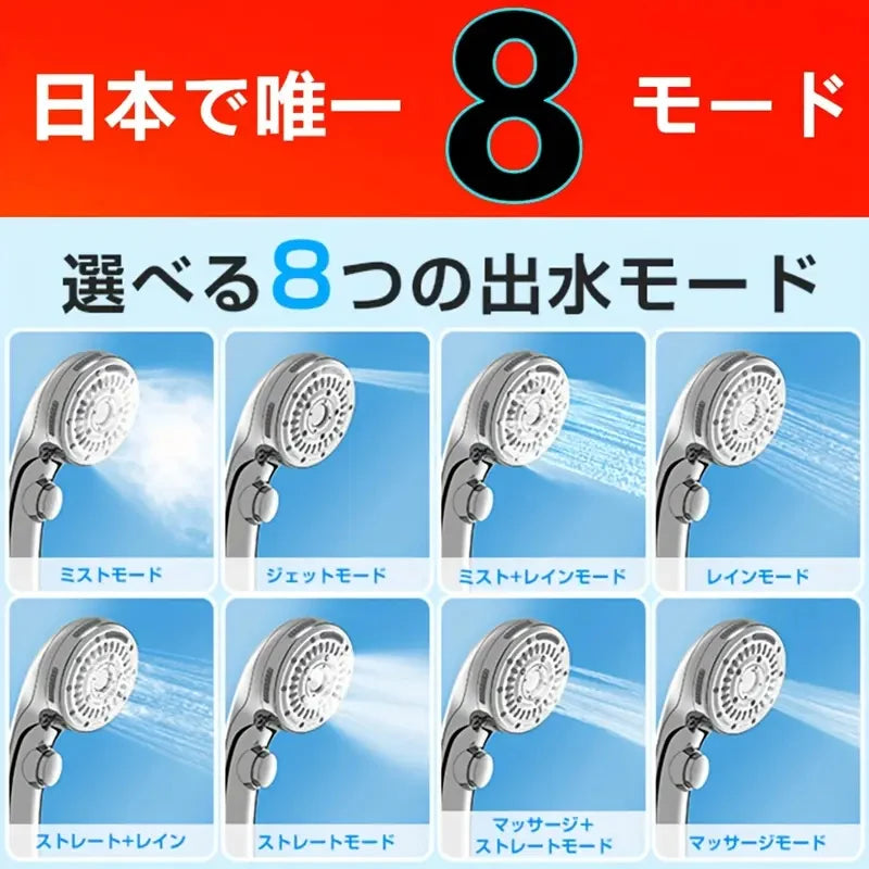 ChuvPro™ - マイクロナノバブル 増圧シャワーヘッド 8通りの水流モード 手持ち止水機能付き 美肌保湿 洗浄 頭皮ケア効果 ハンドシャワータイプ