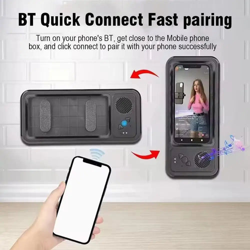 防水スマホホルダー お風呂 Bluetoothスピーカー付き IPX68 シャワー用スマホスタンド 防曇 ハンズフリー通話 音楽再生 全機種対応