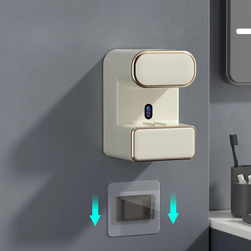 🪥 自動歯磨き粉ディスペンサー UV除菌付き 壁掛け式 穴あけ不要 歯ブラシ収納ラック