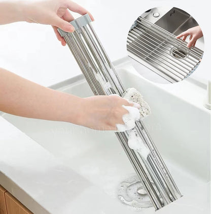 【キッチン収納】ロール式 水切りラック ステンレス304 折りたたみ式 シンク上 水切りラック 食器乾燥ラック 多機能 キッチン用品