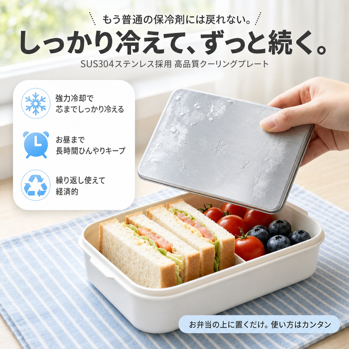 【新規限定・送料無料】瞬冷プレート Pro｜SUS304ステンレス保冷プレート 長時間ひんやり・液漏れゼロ・繰り返し使える｜お弁当／クーラーボックス／キャンプ・アウトドアの暑さ対策に